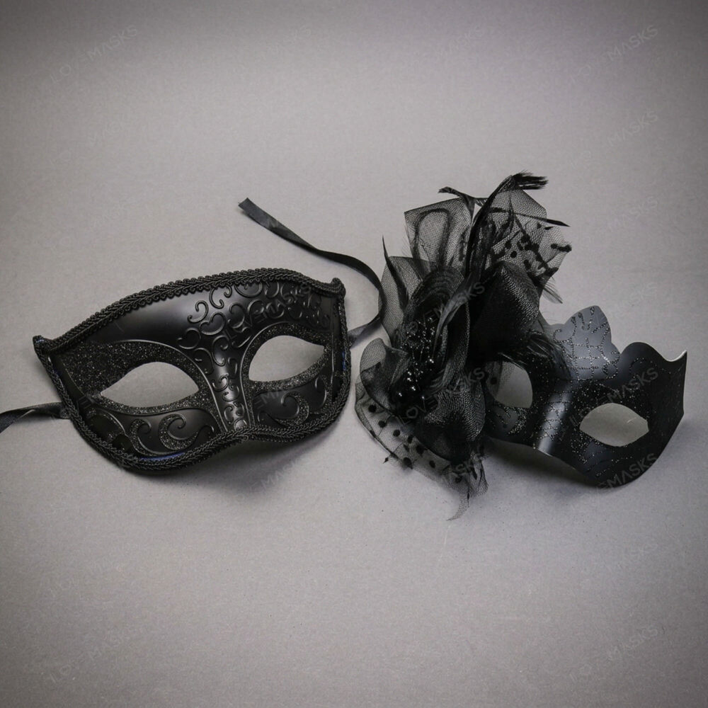 Venetian Flower Glitter Masquerade Halloween Party mask Black